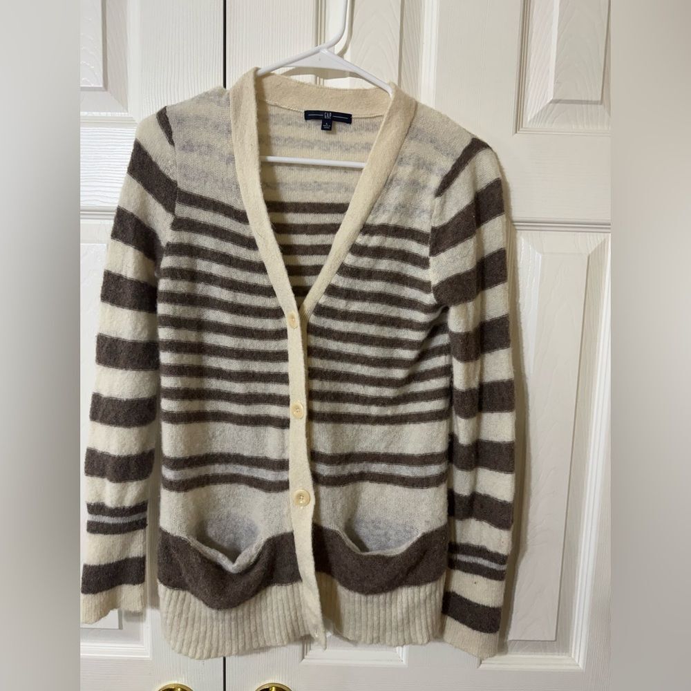 GAP Brown Striped Button‎ Cardigan- size L